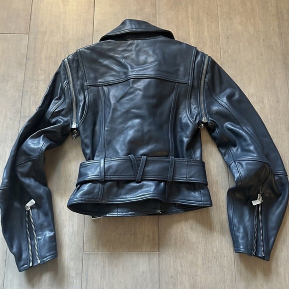 Veronica Beard (NWT $1,598 USD) Jylan Navy Blue Leather Moto Jacket Sz 0 - Picture 6 of 10